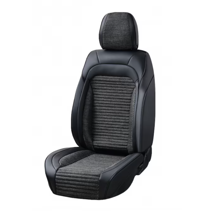 Set huse scaune auto universale fata-spate, piele ecologica neagra cu material textil negru ATA3097