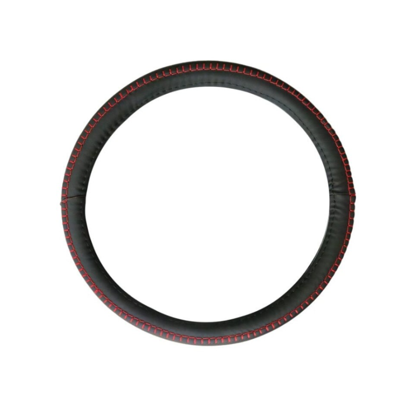Husa volan contur negru imitatie piele perforata neagra cu imitatie piele perforata si cusatura rosie ATA3107