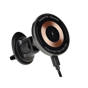 Suport magnetic pentru telefon, prindere in grila aer, cu incarcator inductiv de 15W + cablu USB  USB-C 100 cm ATA3165