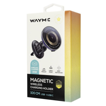 Suport magnetic pentru telefon, prindere in grila aer, cu incarcator inductiv de 15W + cablu USB  USB-C 100 cm ATA3165