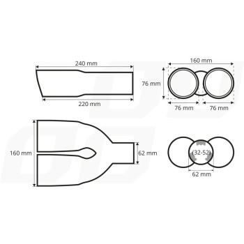 Ornamente toba inox dublu, finisaj lucios, diametru intrare 6,3 cm, latime 160mm|Auto Tuning Alin