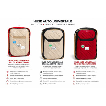 Huse Auto Univerasale Premium-Bej/Negru,Compatibile cu Majoritatea Autoturismelor|Auto Tuning Alin