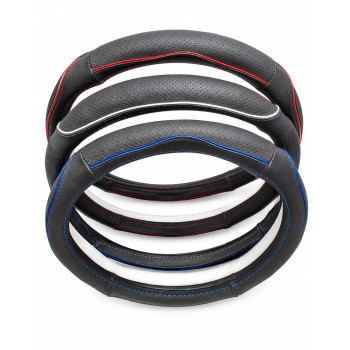 Husa Volan Auto universala perforata,negru cu insertie negru,alb,rosu,albastru