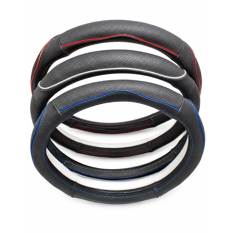 Husa Volan Auto universala perforata,negru cu insertie negru,alb,rosu,albastru