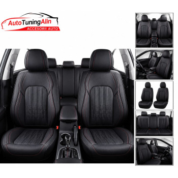 Huse Scaune Auto Universale Premium Negru cu Cusatura Rosie|Auto Tuning Alin