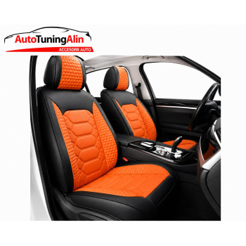 Set huse scaune auto universale, piele ecologica negru cu portocaliu, fata-spate|Auto Tuning Alin