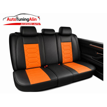 Set huse scaune auto universale, piele ecologica negru cu portocaliu, fata-spate|Auto Tuning Alin