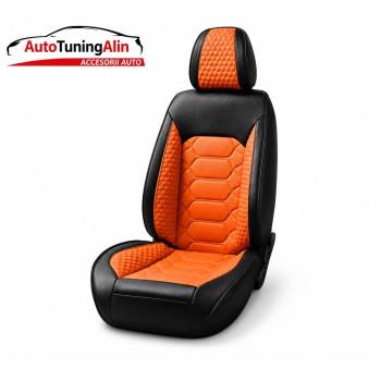 Set huse scaune auto universale, piele ecologica negru cu portocaliu, fata-spate|Auto Tuning Alin