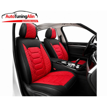 Set huse scaune auto universale, piele ecologica negru cu rosu, fata-spate|Auto Tuning Alin