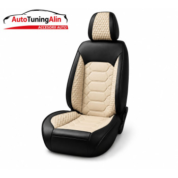 Set huse scaune auto universale, piele ecologica negru cu crem, fata-spate|Auto Tuning Alin