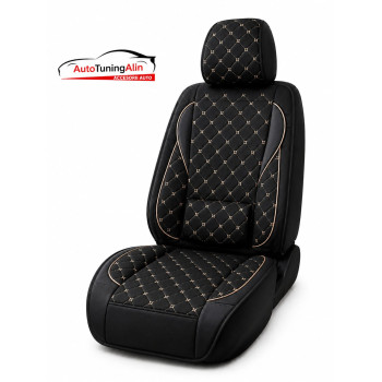 Husa scaun auto universală – material textil premium, negru cu bej|Auto Tuning Alin