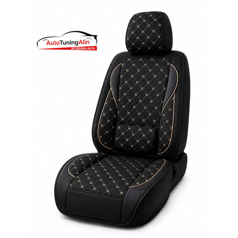 Husa scaun auto universală – material textil premium, negru cu bej|Auto Tuning Alin