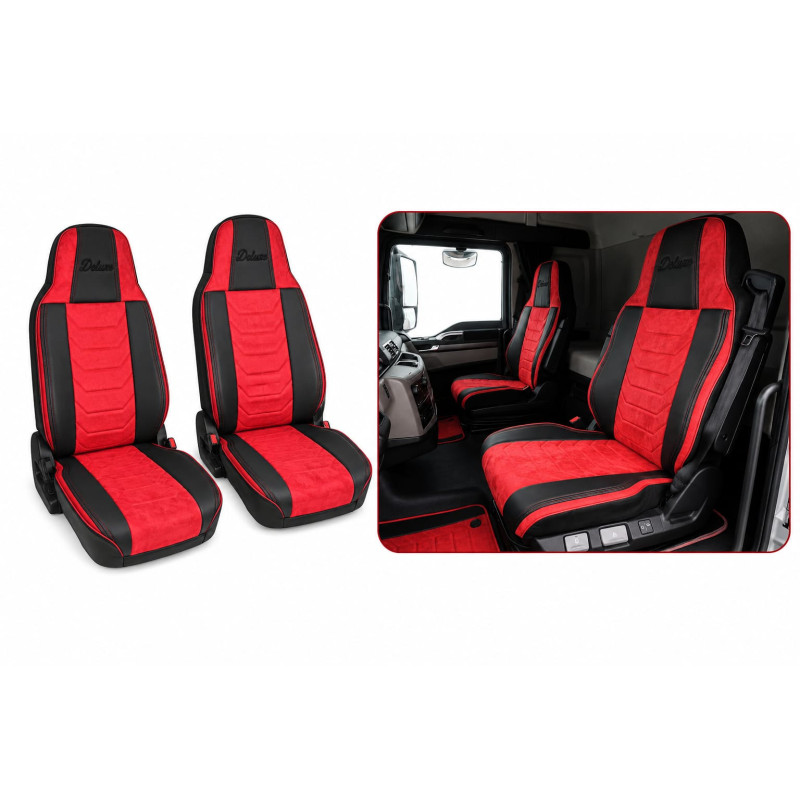 Set huse scaun camion MAN THX II (2020+) Negru +Rosu,piele ecologica si catifea|Auto Tuning Alin