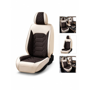 Set huse scaune auto universale,crem cu maro , material textil, Fata-spate|Auto Tuning Alin