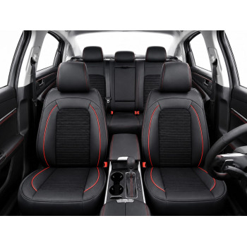 Set huse universale auto imitatie piele + material textil calitate Premium ,negru cu cusaturi rosii|Auto Tuning Alin