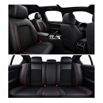 Set huse universale auto imitatie piele + material textil calitate Premium ,negru cu cusaturi rosii|Auto Tuning Alin