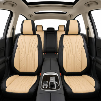 Set huse scaune Auto universale, piele ecologica premium, negru cu crem |Auto Tuning Alin