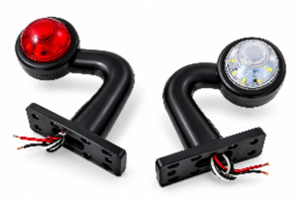 Set 2 lămpi laterale de gabarit LED, roșu-alb, 12-24V, cu braț curbat  de 10 cm și suport de fixare