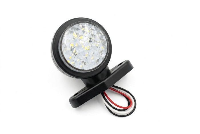 Lampă LED de gabarit rotundă, cu braț scurt – lumină albă și roșie, pentru camion, remorcă și semiremorcă