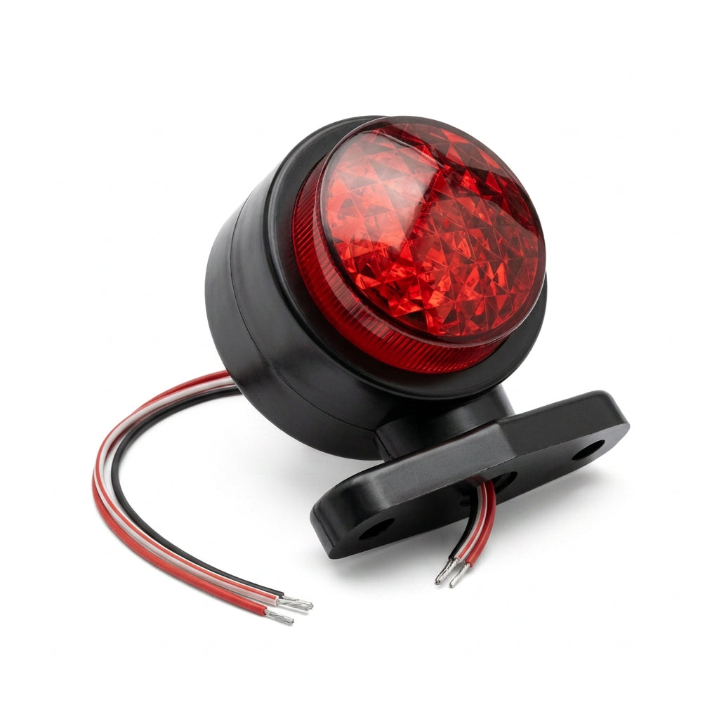 Lampă LED de gabarit rotundă, cu braț scurt – lumină albă și roșie, pentru camion, remorcă și semiremorcă