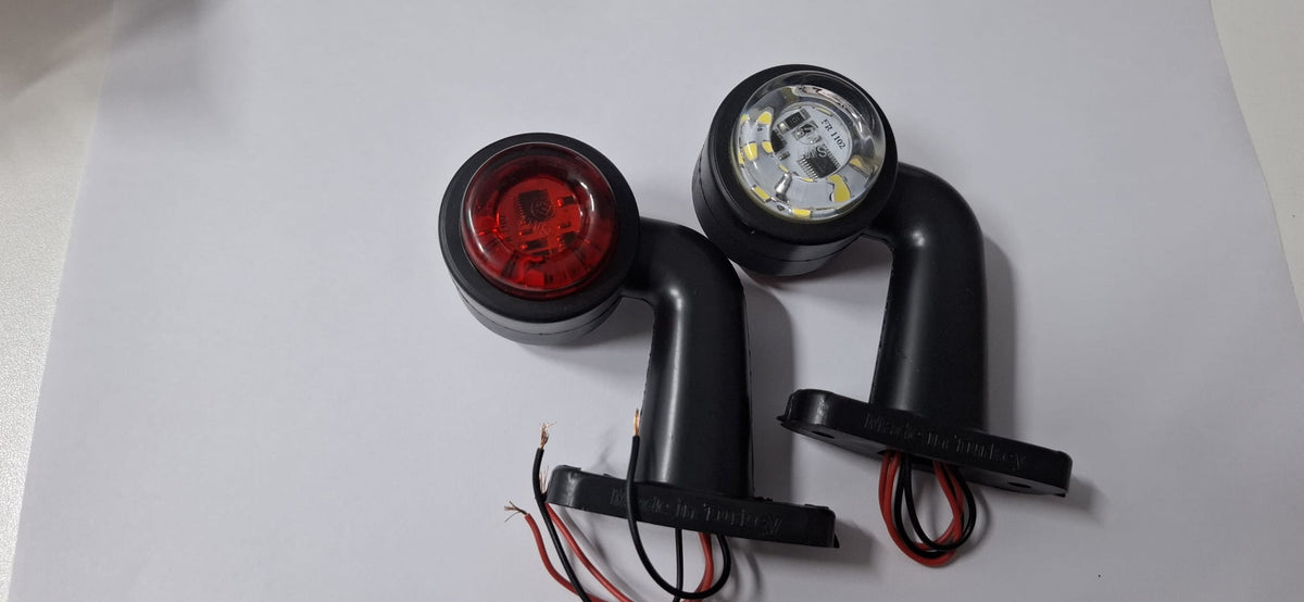 Set 2 lămpi LED de gabarit cu braț curbat – alb și roșu, pentru camion, remorcă și semiremorcă