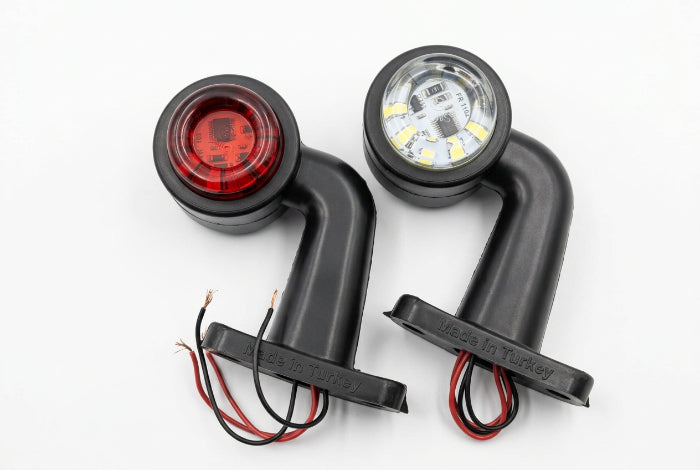 Set 2 lămpi LED de gabarit cu braț curbat – alb și roșu, pentru camion, remorcă și semiremorcă