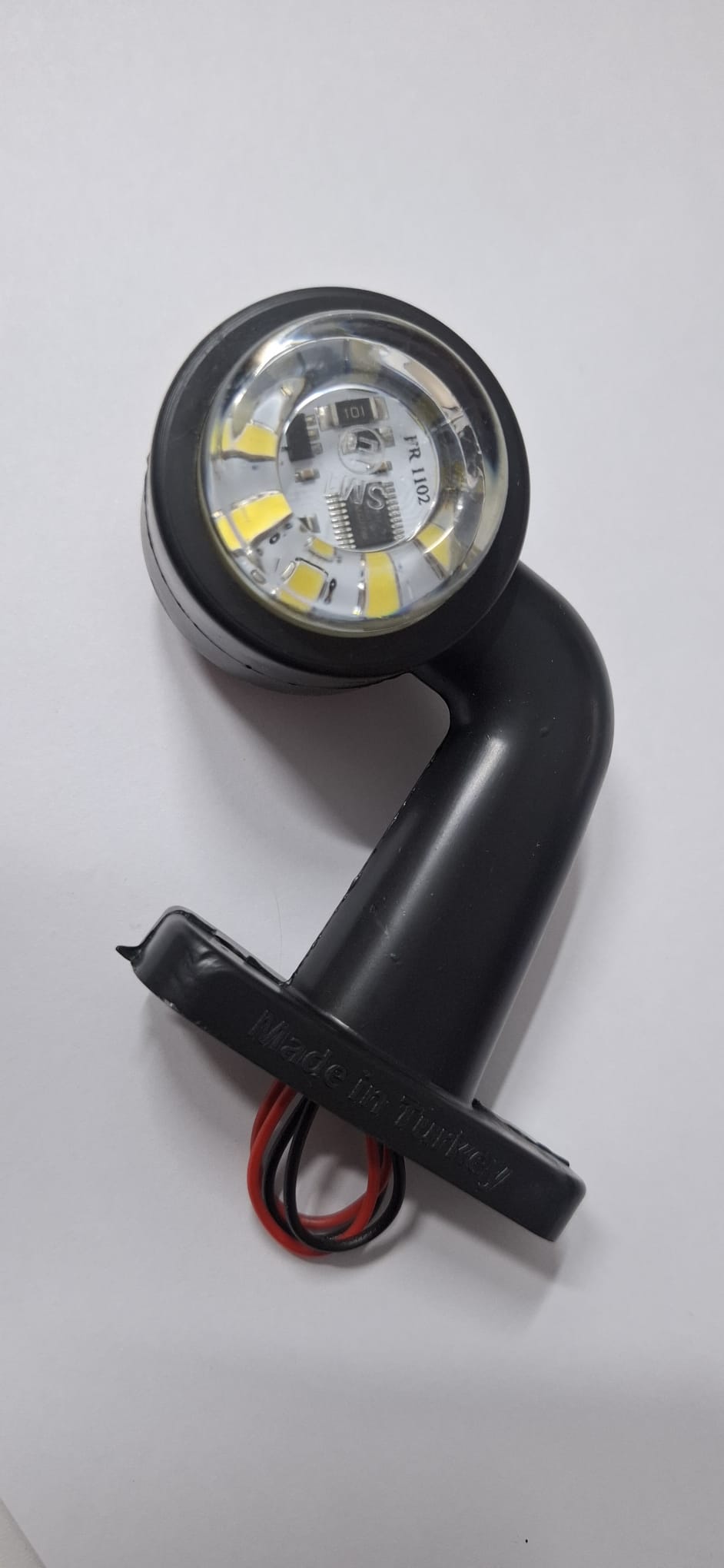 Set 2 lămpi LED de gabarit cu braț curbat – alb și roșu, pentru camion, remorcă și semiremorcă