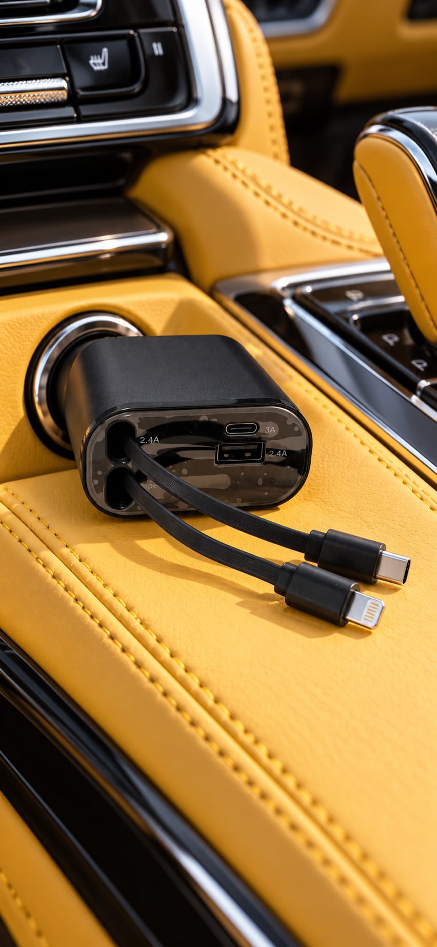 Încărcător auto 4 în 1 A29, 120W, cu cabluri retractabile USB-C și Lightning, iluminare RGB și proiector Starry Sky