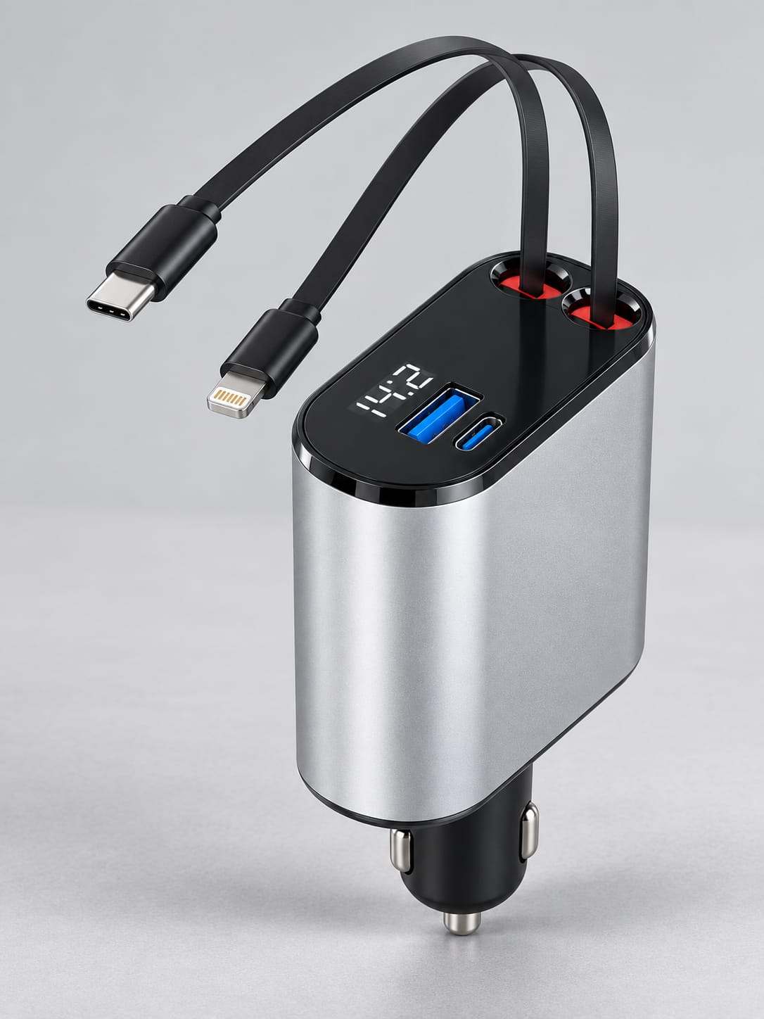 Încărcător auto 4 în 1 A29, 120W, cu cabluri retractabile USB-C și Lightning, iluminare RGB și proiector Starry Sky