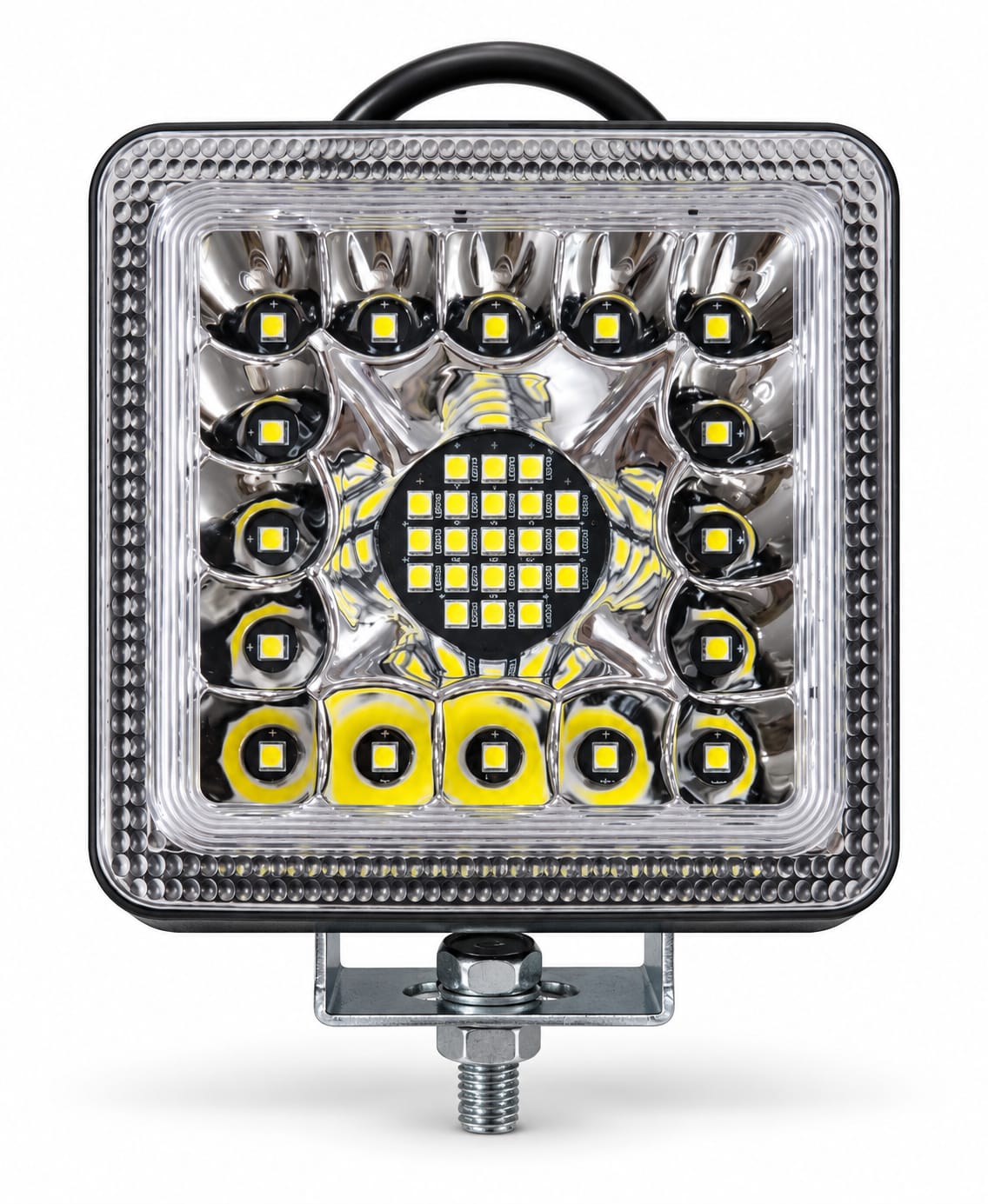 Proiector LED pătrat cu reflector cromat și suport reglabil