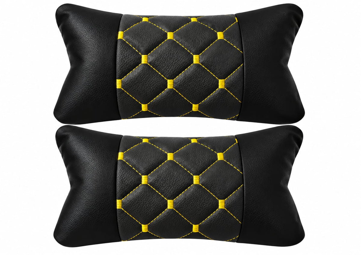 Set perne tetiera piele Ecologica Negru + Romburi Galbene