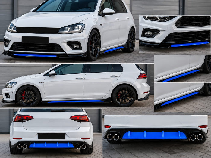 Pachet Tuning Exterior Aero Universal, prelungire bara fata,prelungire praguri laterale si difuzor negru cu albastru