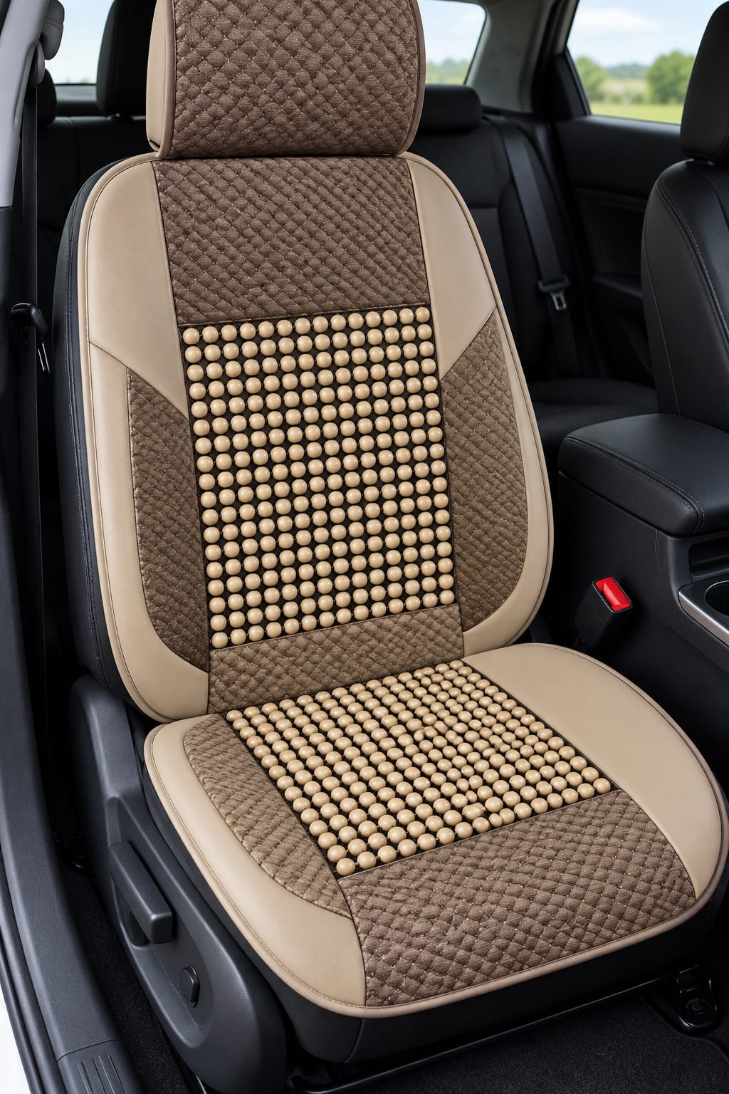 Husă auto individuală cu bile pentru masaj – Model Premium BEJ