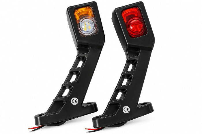 Set 2 lămpi gabarit LED cu braț lung, 12–24V, roșu/alb/portocaliu