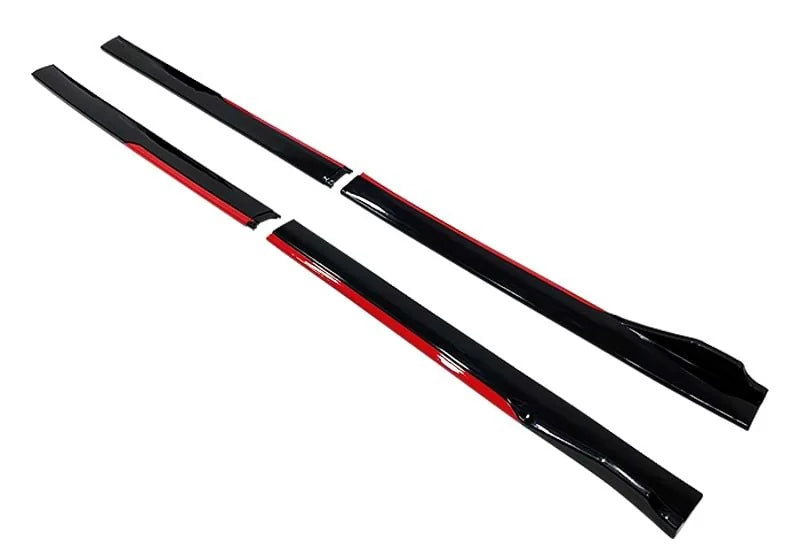 Set 2 Prelungiri praguri tuning 210 cm, negru lucios cu buza rosie