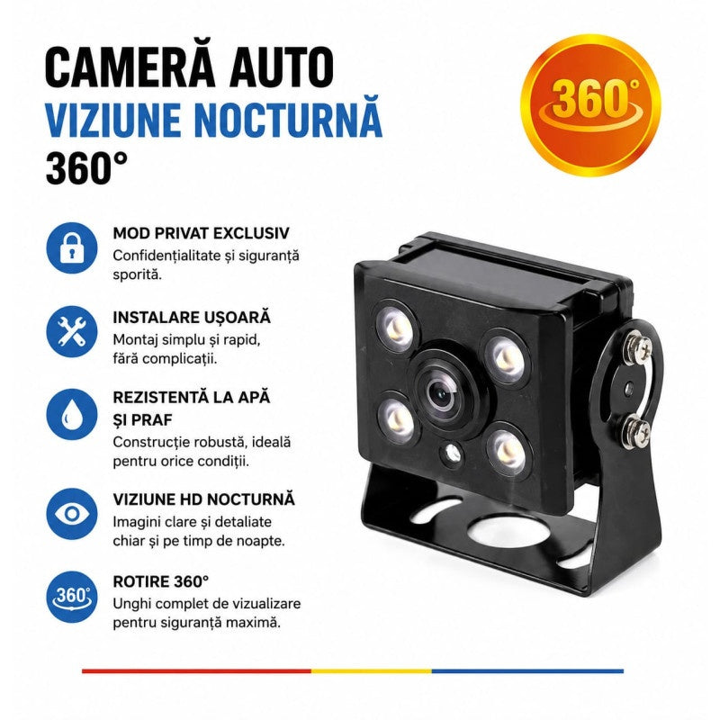 Cameră marșarier Auto 360° cu vedere pe timp de noapte