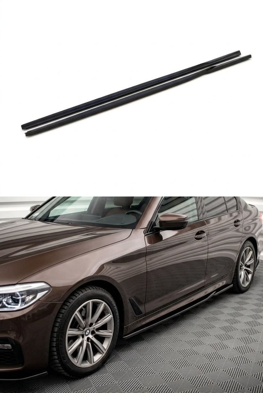 Prelungire praguri laterale compatibile cu BMW seria 5 G30 2017->, cu aripioare, culoare negru lucios