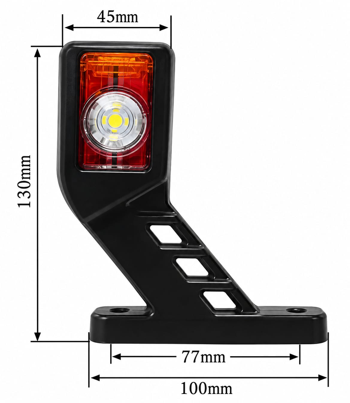 Lampa Stânga gabarit LED cu braț mediu, 12–24V, roșu/alb/portocaliu