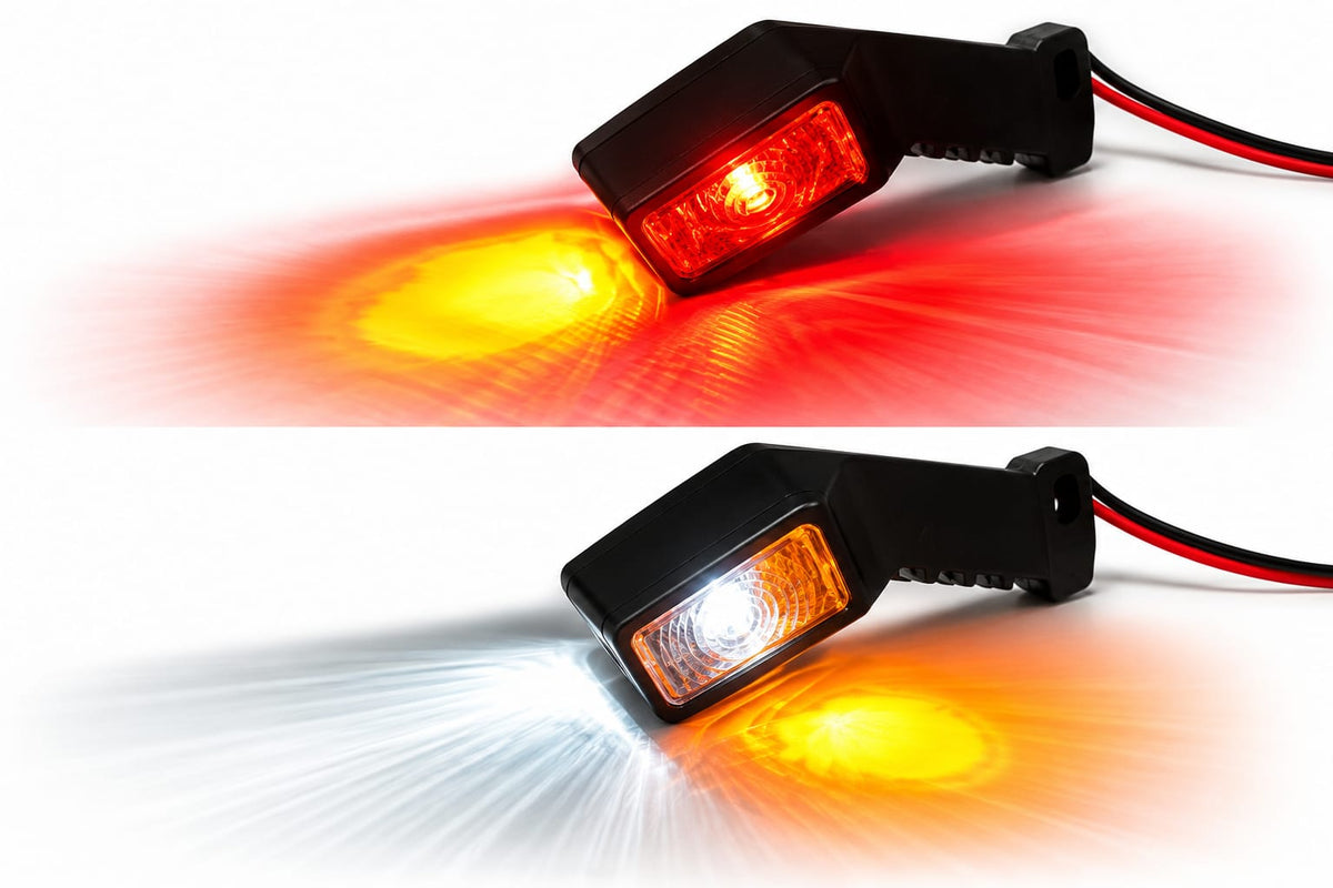 Set 2 lămpi gabarit LED cu braț lung, 12–24V, roșu/alb/portocaliu
