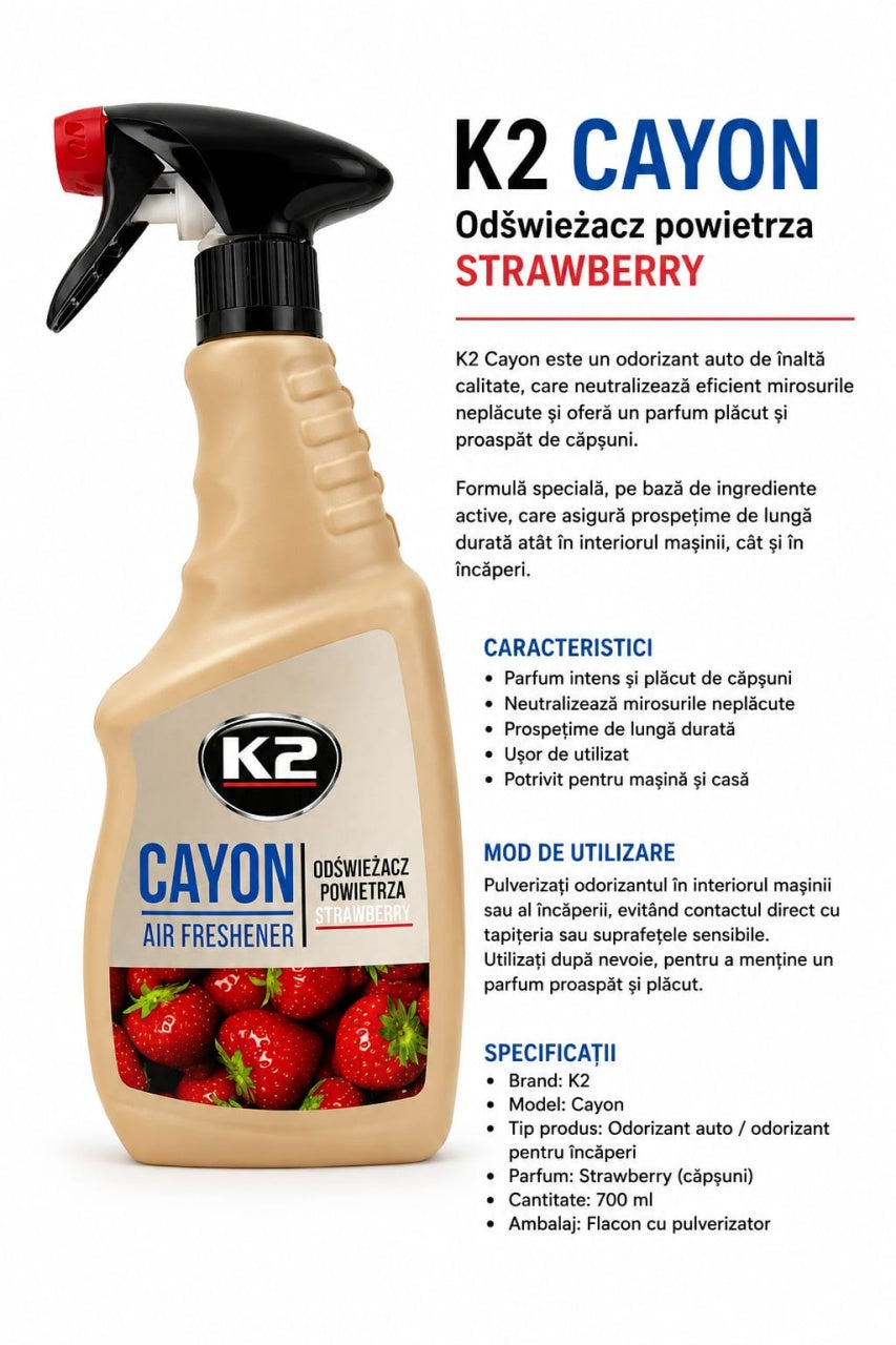 Odorizant auto K2 Cayon Strawberry – parfum de căpșuni