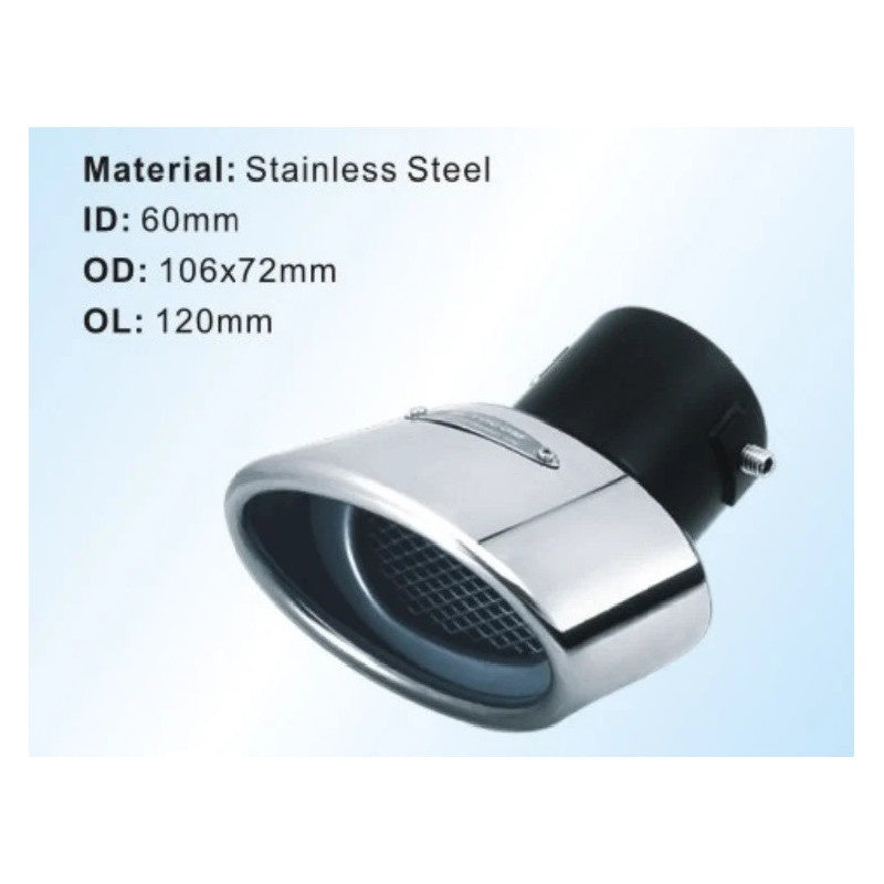 Ornament toba inox, oval 106x72mm, diam. intrare 60 mm, lungime 150 mm ATA00097