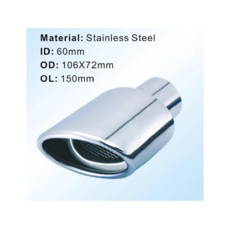 Ornament toba inox, oval 106x72mm, diam. intrare 60 mm, lungime 150mm ATA00098