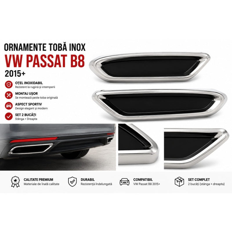 Ornamente evacuare inox compatibile cu VW Passat B8 2015-2019 sedan