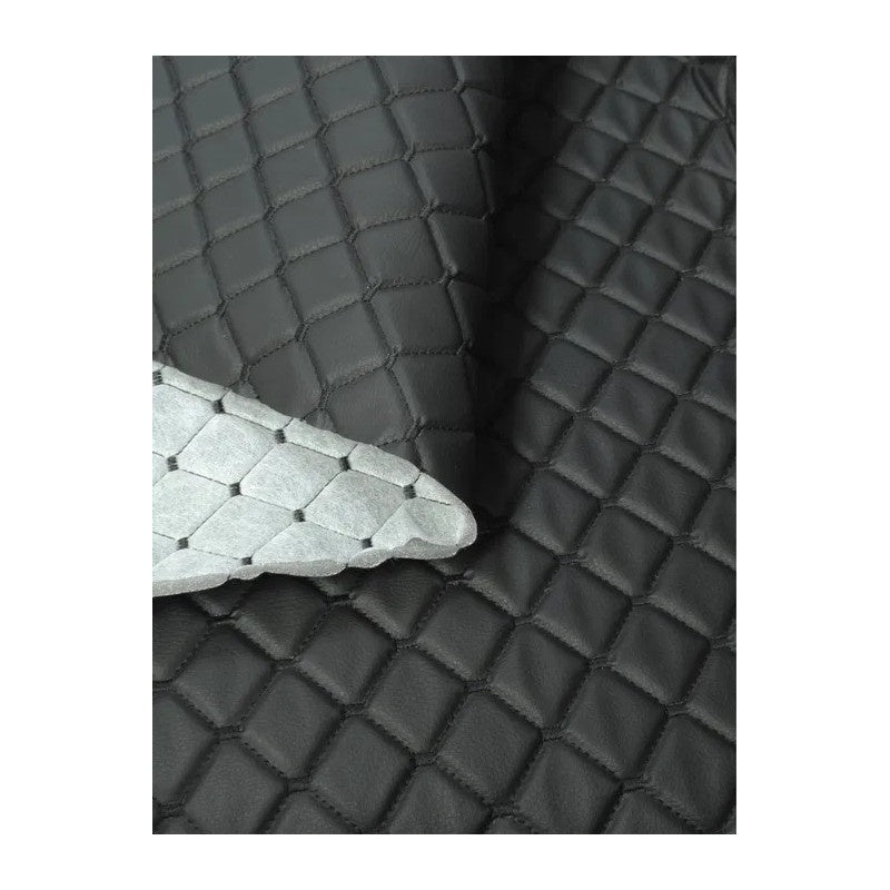 Piele ecologica neagra cu romburi si cusatura neagra pentru tapiterie auto
