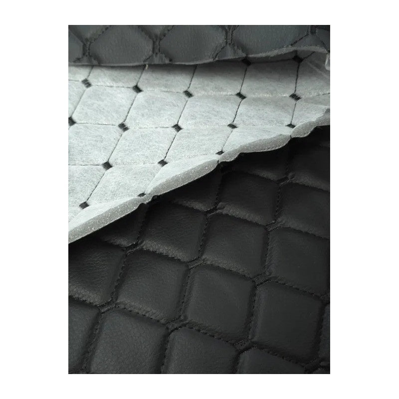 Piele ecologica neagra cu romburi si cusatura neagra pentru tapiterie auto