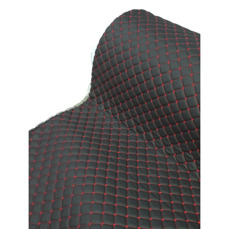 Piele ecologica neagra cu romburi si cusatura rosie pentru tapiterie auto