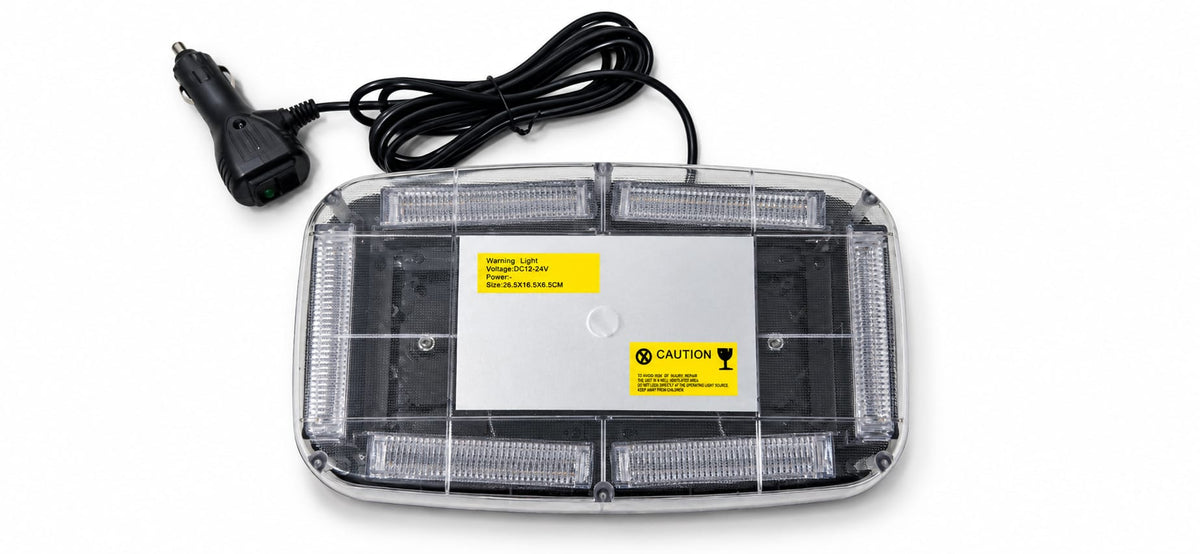Rampa Girofar LED dreptunghiular cu lumină galbenă, 12–24V, alimentare la brichetă – 26,5 cm