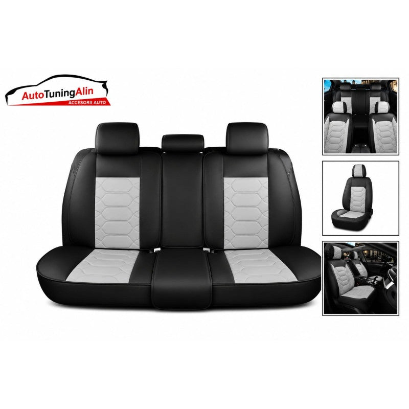 Set huse scaun universale din piele ecologica negru cu gri ,set complet fata-spate