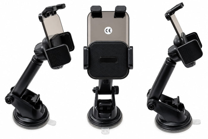 Suport telefon auto ML-211, cu ventuză puternică, braț reglabil și rotire 360° – Negru cu Gold