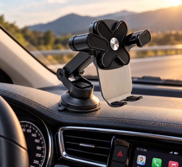 Suport telefon auto RT-660 cu ventuză, braț reglabil, rotație 360° și sistem de fixare sigură
